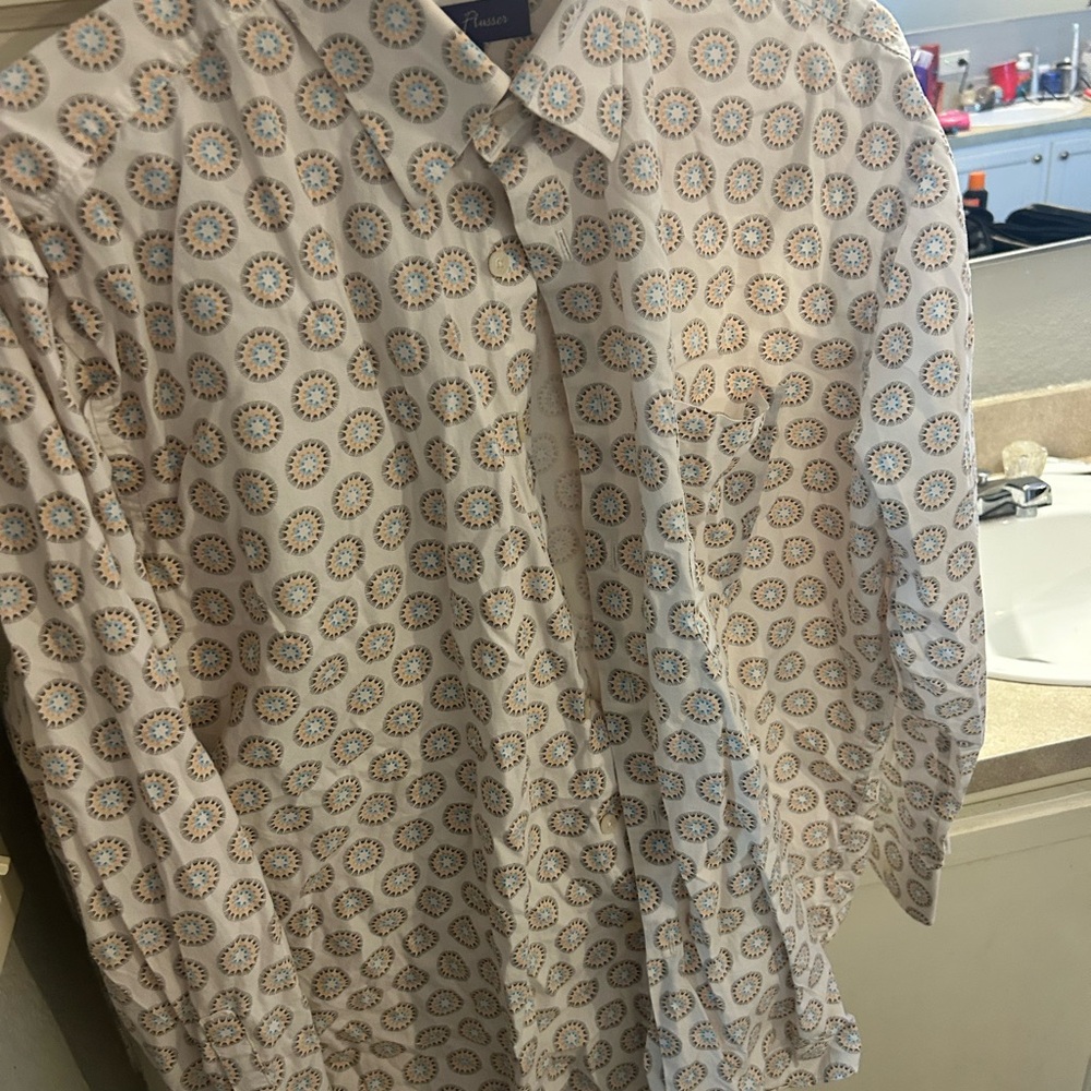 Alan Flusser Cream and Blue Patterned Shirt